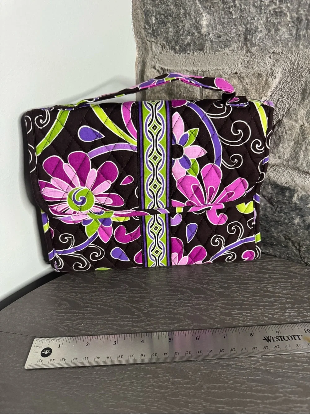 Vera Bradley Quilted Floral Wristlet Bag - Purple & Lime